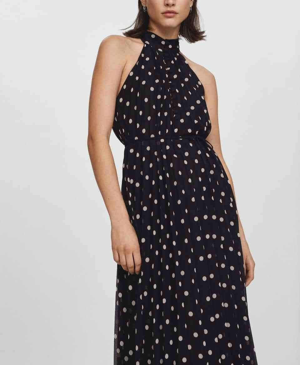 Polka-Dot Pleated Dress For Women