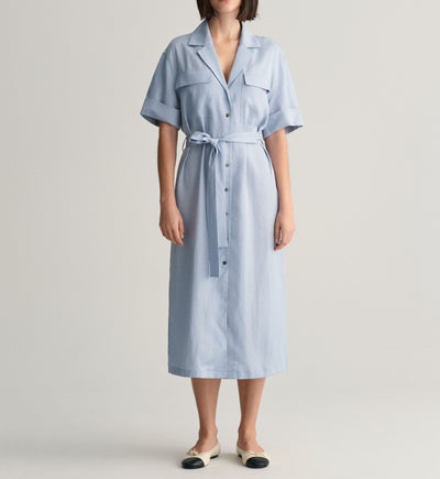 Pocket Short Sleeve Shirt Dress For Women